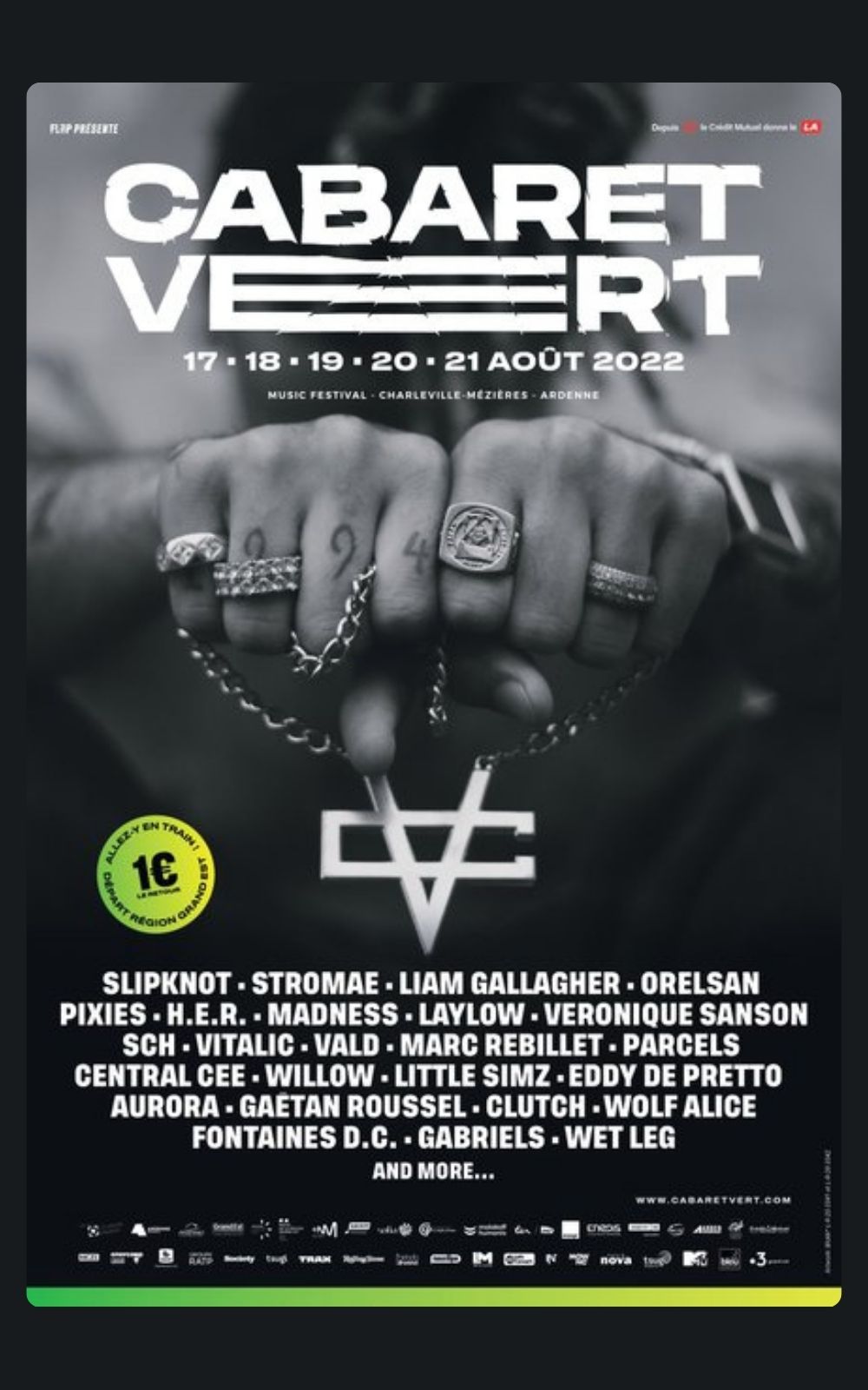 Page références - Affiche du festival Cabaret Vert à Charleville-Mezière en 2022 où la société ACP Sécurité est intervenue.