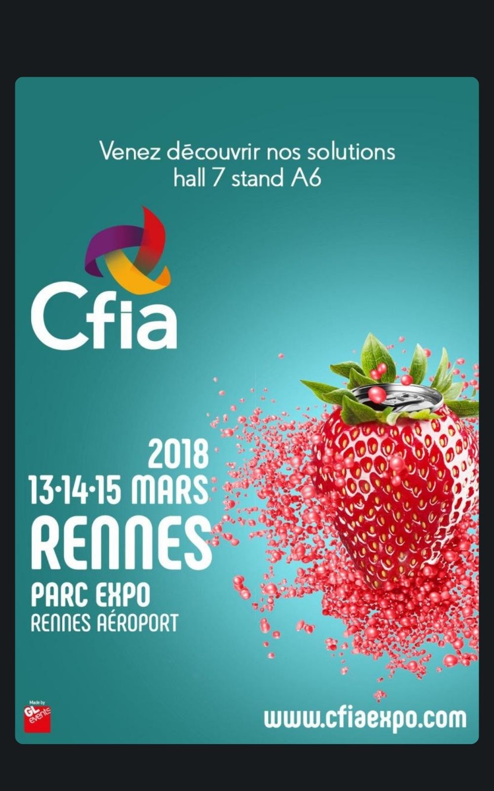 Page références - Affiche du salon Cfia à Rennes en 2018 où l'entreprise de sécurité privée ACP Sécurité est intervenue.