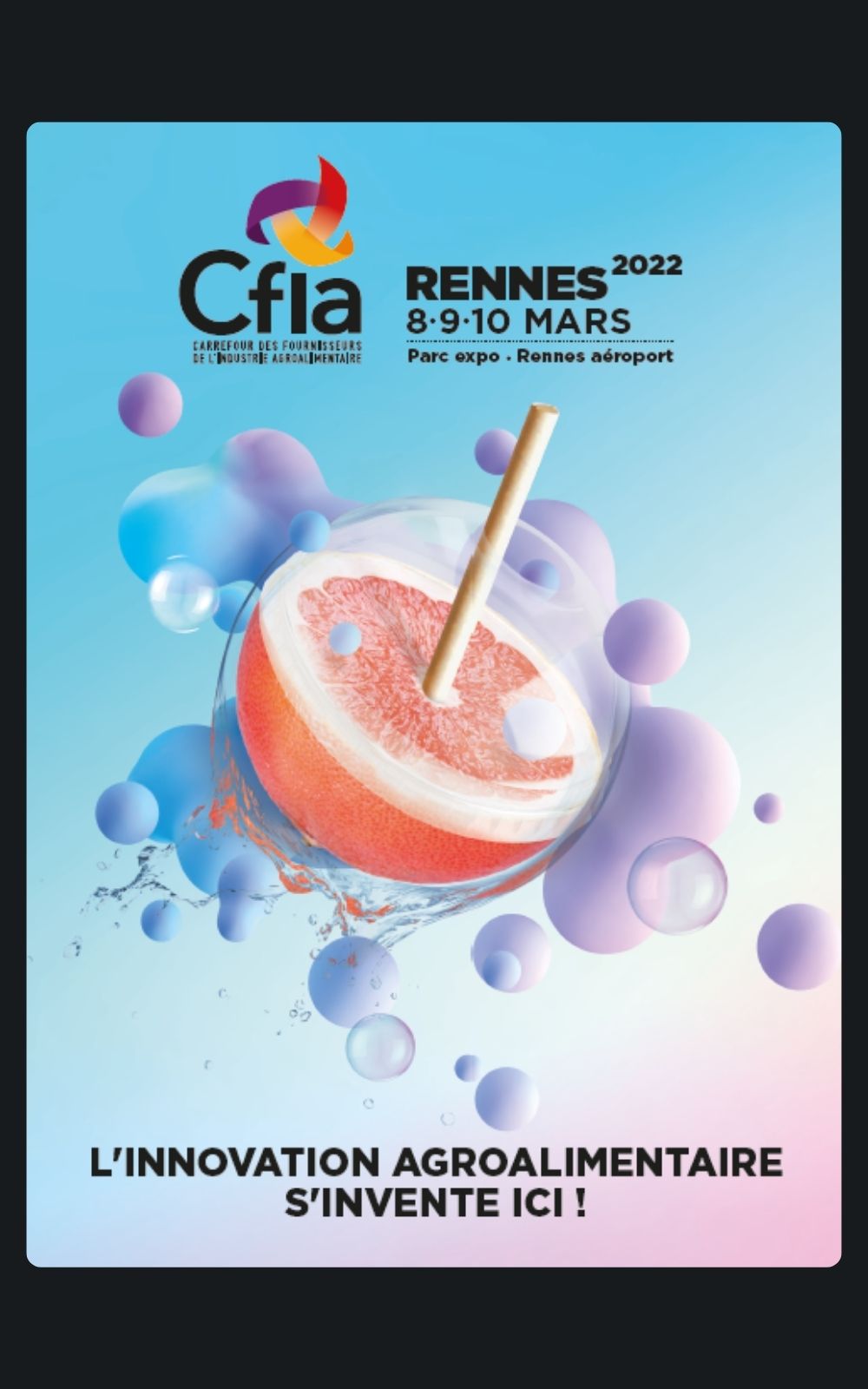 Page références - Affiche du salon Cfia à Rennes en 2022 où l'entreprise ACP Sécurité est intervenue.