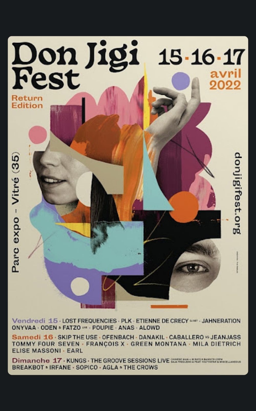 Page références - Affiche du festival Don Jigi Fest à Vitré en 2022 où l'entreprise ACP Sécurité est intervenue.