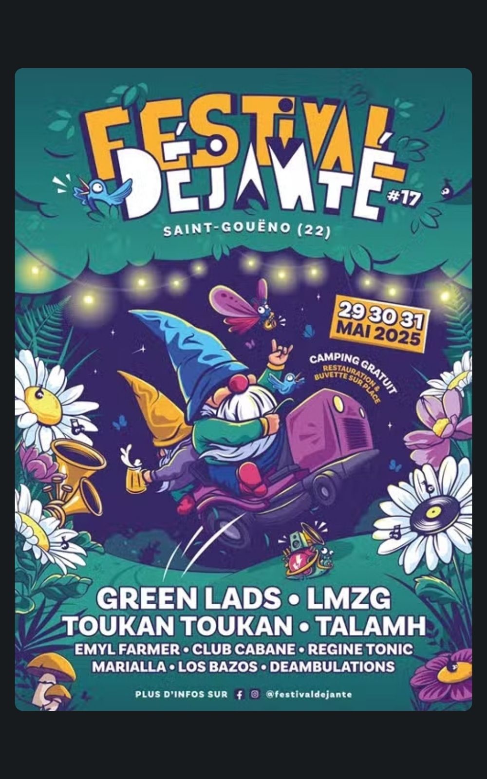 Page références - Affiche du festival Déjanté à Saint-Gouëno en 2025 où la société ACP Sécurité est intervenue.