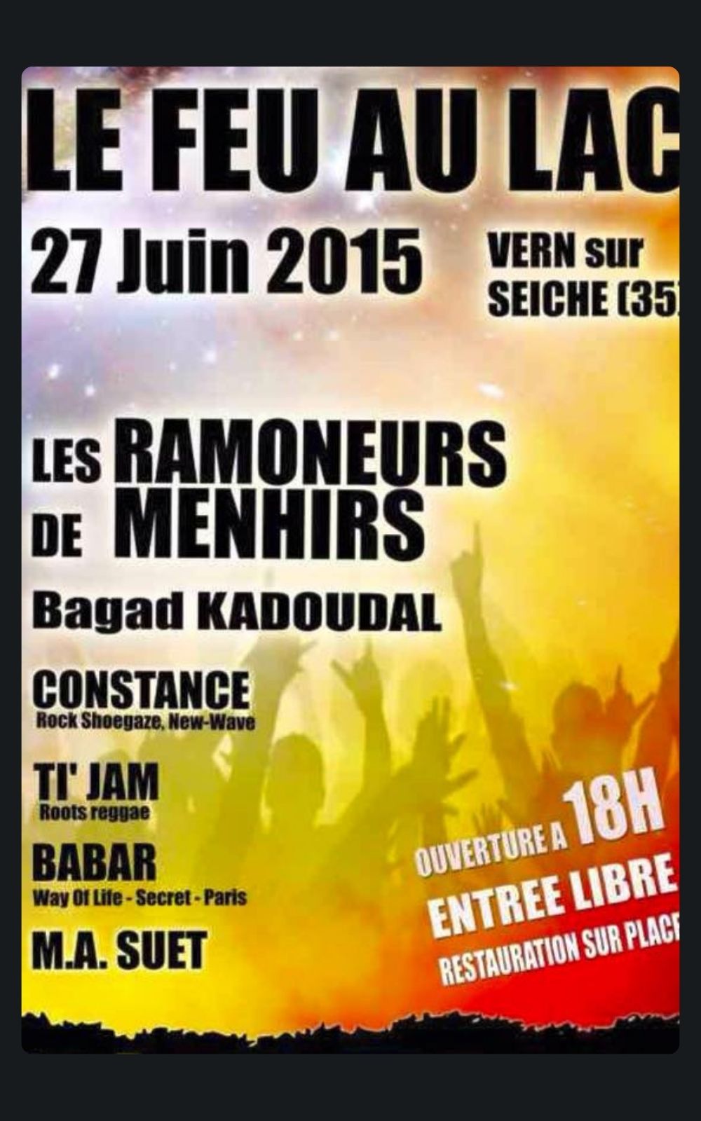 Page références - Affiche du festival Le Feu au Lac à Vern-sur-Seiche en 2015 où l'entreprise de sécurité privée ACP Sécurité est intervenue.