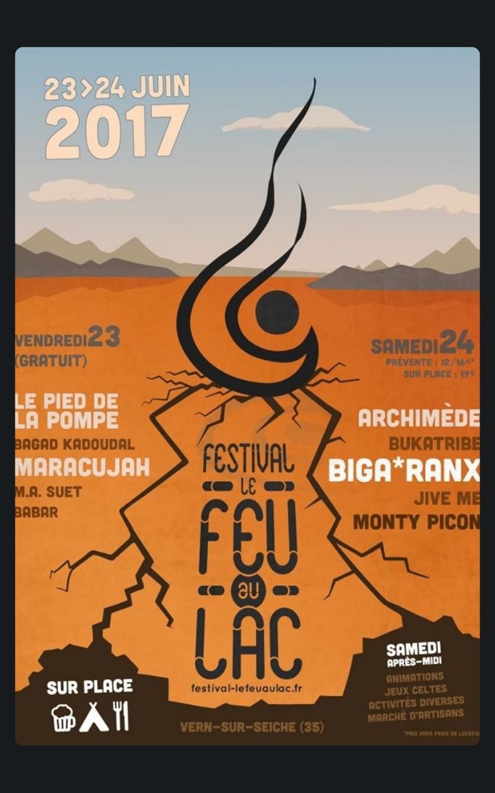 Page références - Affiche du festival Le Feu au Lac à Vern-sur-Seiche en 2017 où l'entreprise de sécurité privée ACP Sécurité est intervenue.