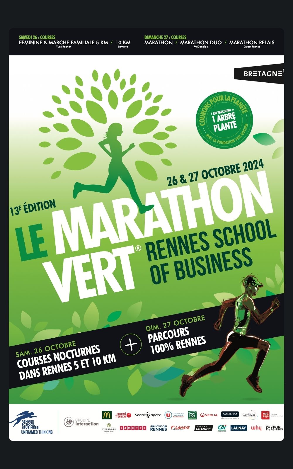 Page références - Affiche de l'évènement sportif Le Marathon Vert (Rennes of School Business) à Rennes en 2024 où la société de sécurité privée ACP Sécurité est intervenue.