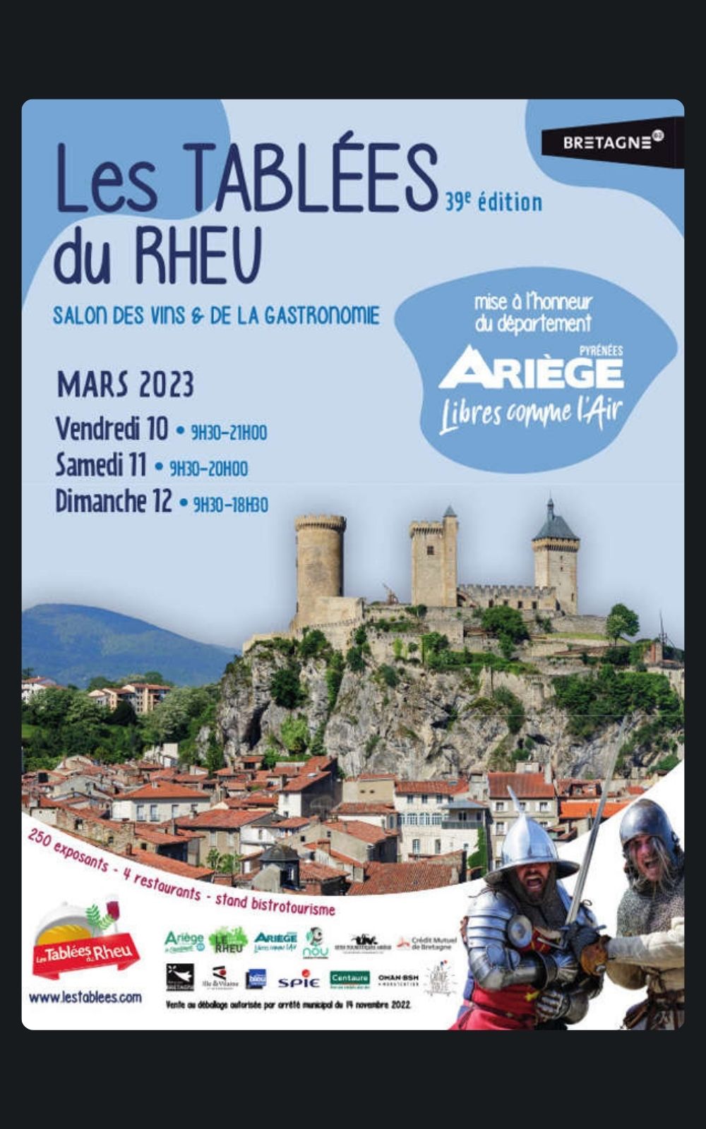 Page références - Affiche du salon Les tablées du Rheu à lLe Rheu en 2023 où l'entreprise ACP Sécurité est intervenue.