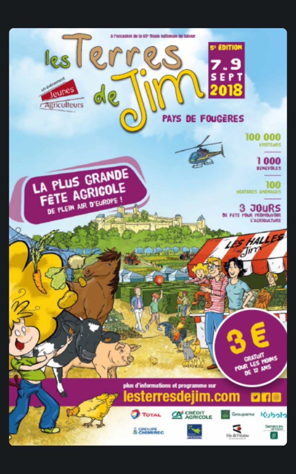 Page références - Affiche due la fête agricole Les Terres de Jim à Javené en 2018 où la société ACP Sécurité est intervenue.