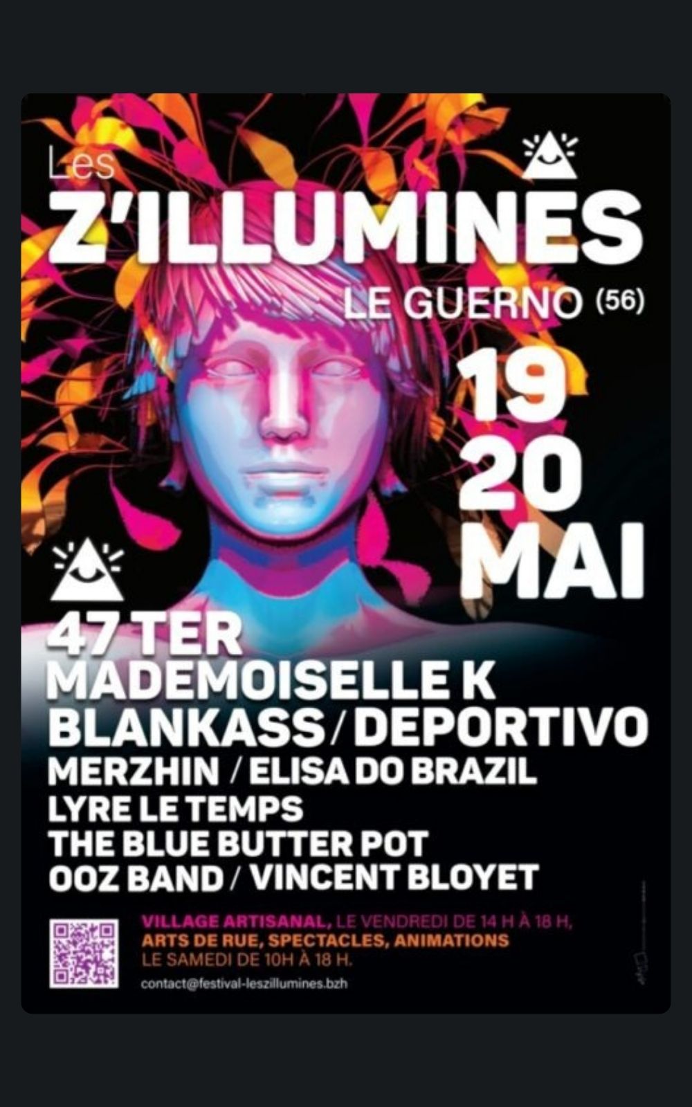 Page références - Affiche du festival Les z'illuminés à Le Guerno en 2023 où la société ACP Sécurité est intervenue.