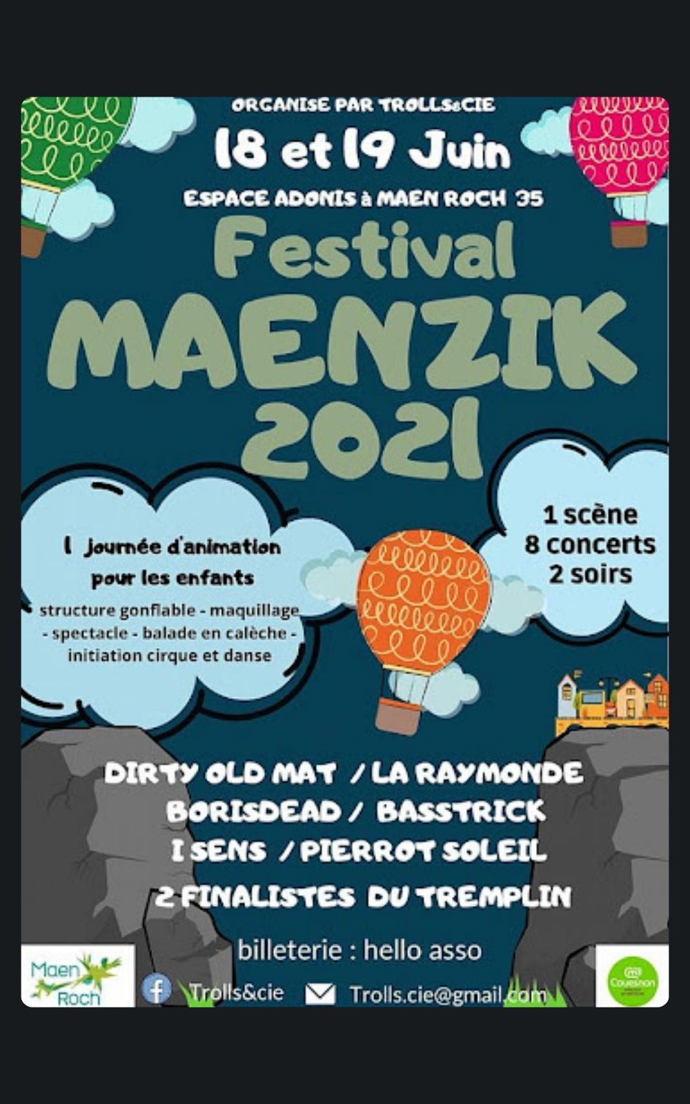Page références - Affiche du festival Maenzik à Maen Roch en 2021 où l'entreprise de sécurité ACP Sécurité est intervenue.