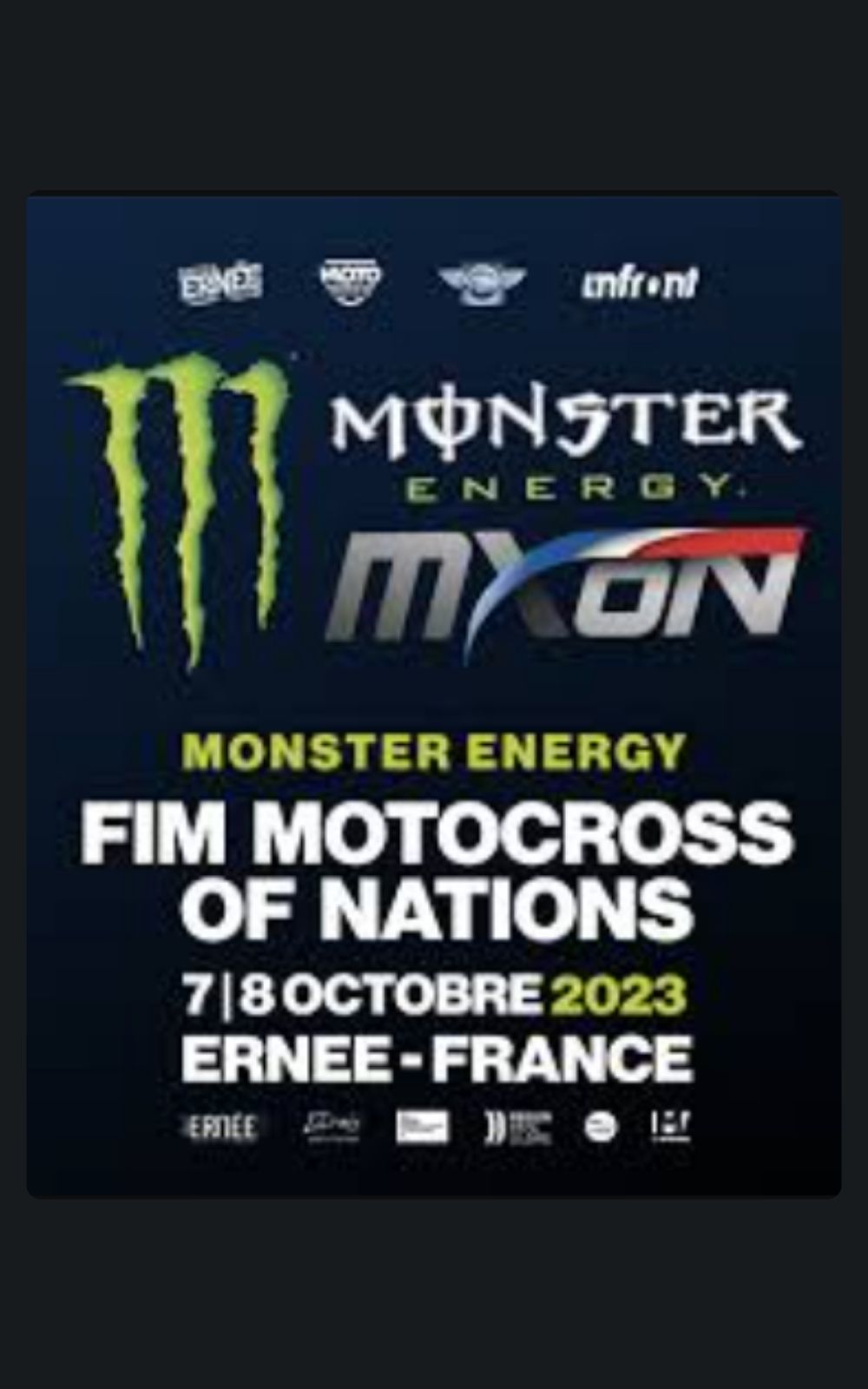Affiche de l'évènement sportif du FIM Motocross of Nation à Ernée en 2023 où l'entreprise de sécurité ACP Sécurité est intervenue.