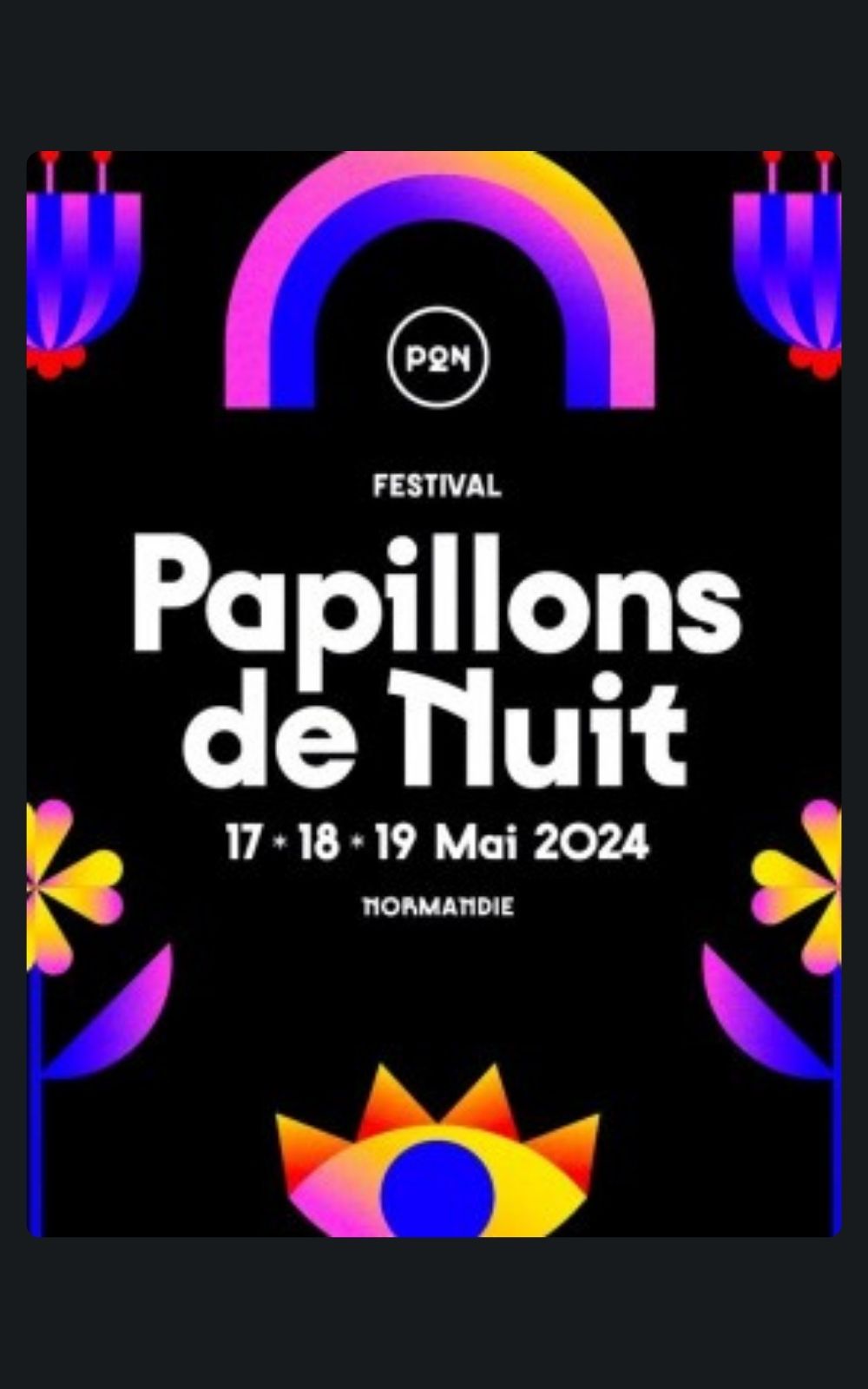 Page références - Affiche du festival Papillons de Nuit à Saint-Laurent-de-Cuves en 2024 où l'entreprise de sécurité privée ACP Sécurité est intervenue.