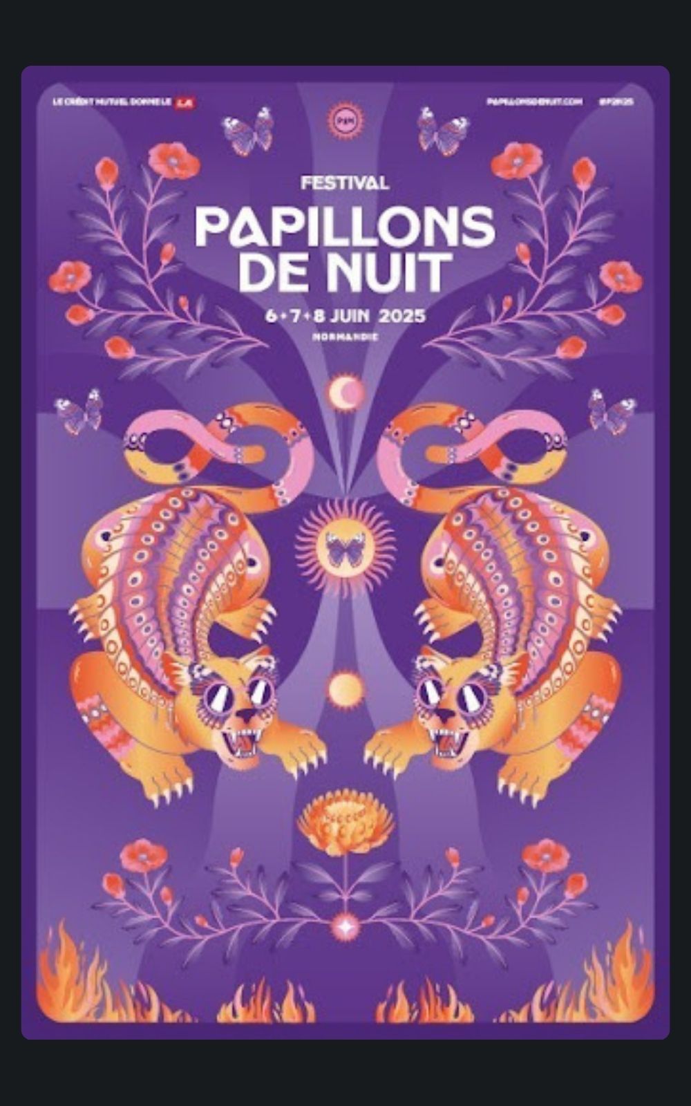 Page références - Affiche du festival Papillons de Nuit à Saint-Laurent-de-Cuves en 2025 où l'entreprise de sécurité privée ACP Sécurité est intervenue.