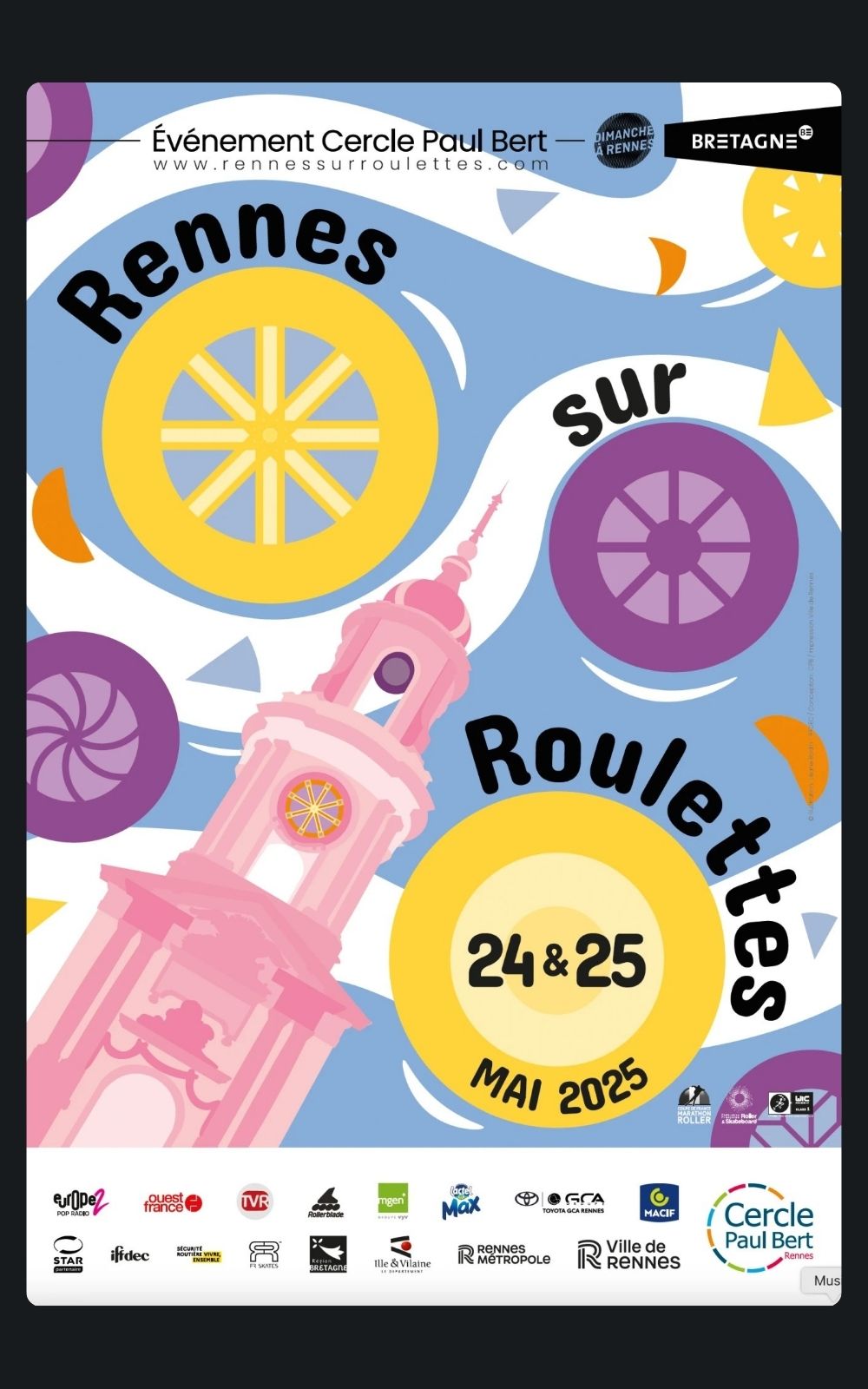 Page références - Affiche de l'évènement sportif Rennes sur Roulettes à Rennes en 2025 où l'entreprise ACP Sécurité est intervenue.