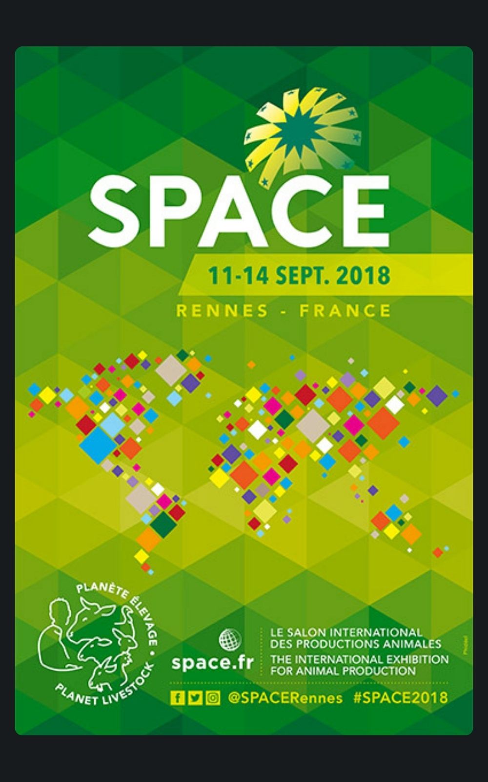 Page références - Affiche du salon du SPACE à Rennes en 2018 où la société de sécurité ACP Sécurité est intervenue.