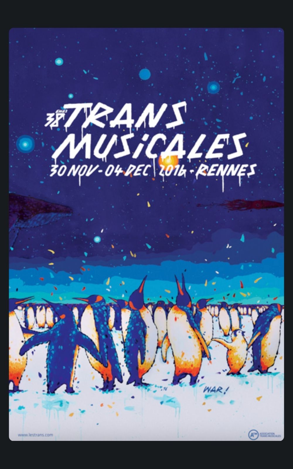 Page références - Affiche du festival Trans Musicales à Rennes en 2016 où l'entreprise ACP Sécurité est intervenue.