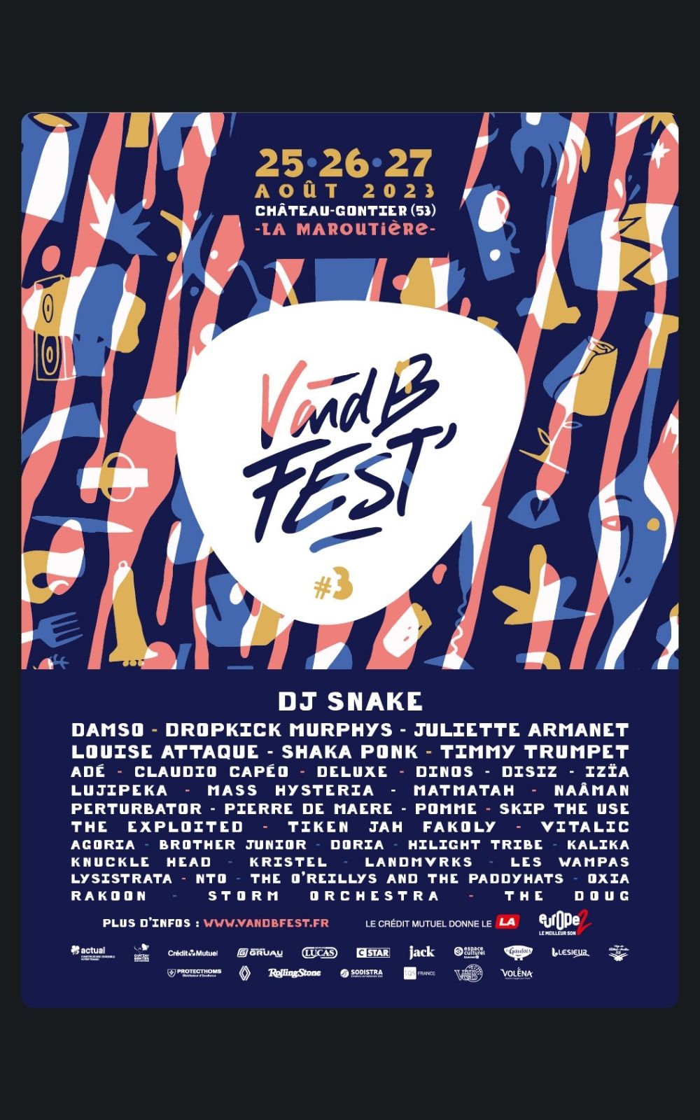 Page références - Affiche du festival V&B Fest' à Château-Gontier en 2023 où l'entreprise de sécurité ACP Sécurité est intervenue.