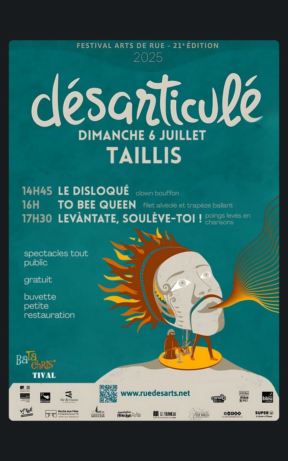 Page références - Affiche du festival d'Art de Rue Désarticulé à Taillis en 2025 où la société de sécurité ACP Sécurité est intervenue.